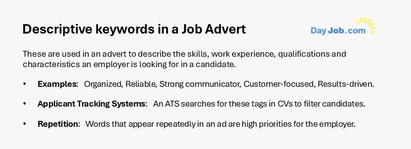 Descriptive keywords in a job advert