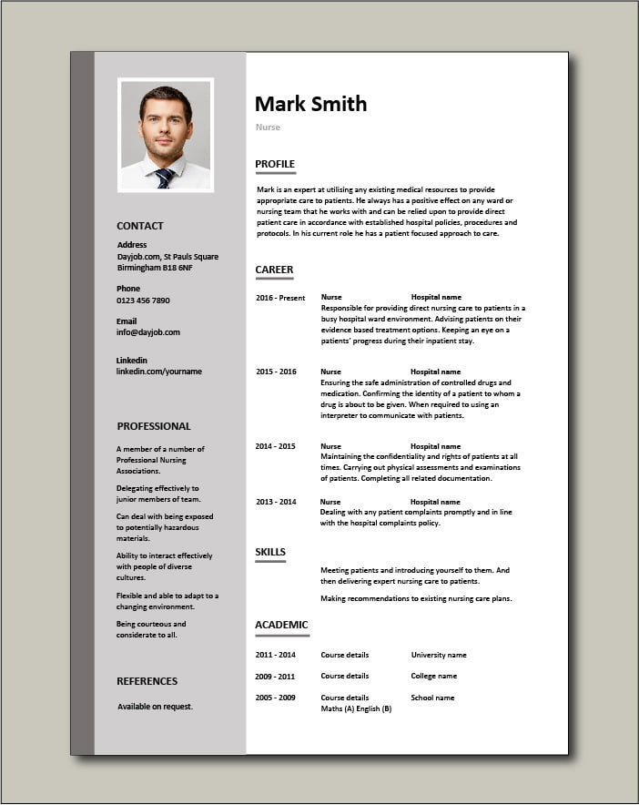 Free Nurse CV template 1