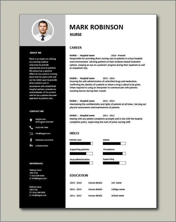 Free Nurse CV template 3