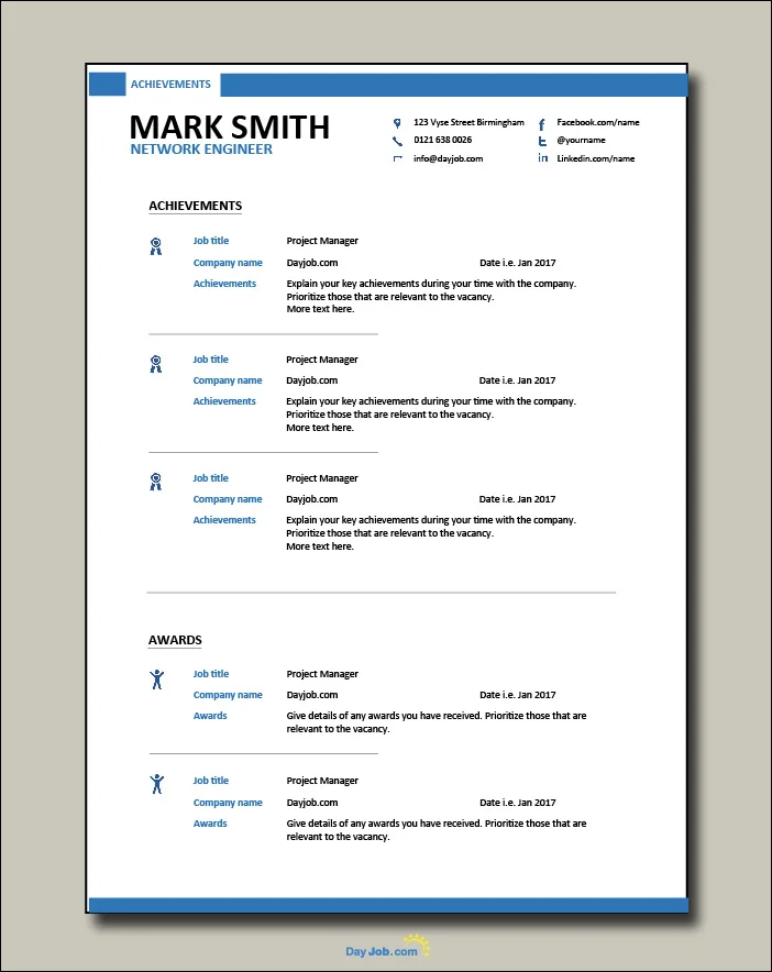 Network Engineer resume 2 - Achievements