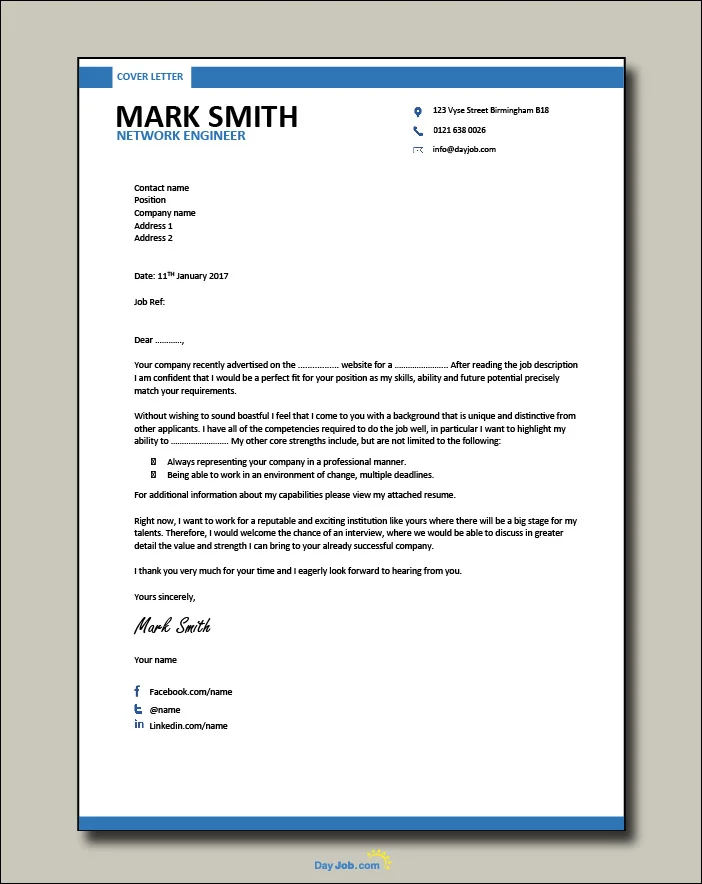 Network Engineer resume 2 - Cover letter