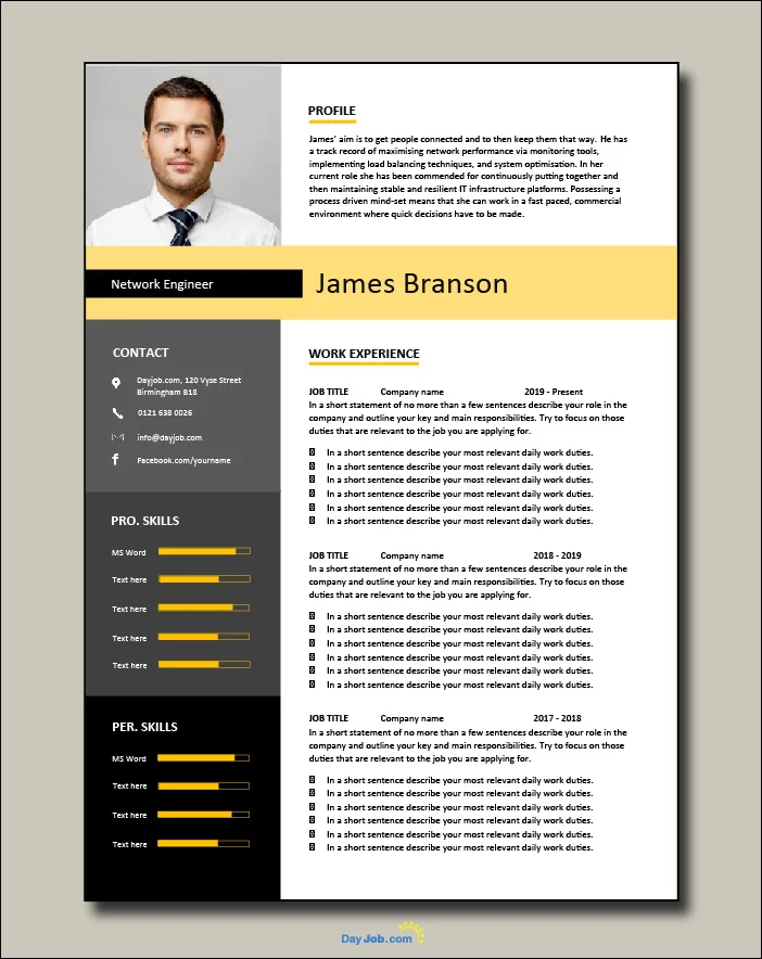 Network Engineer resume template 1-2-page