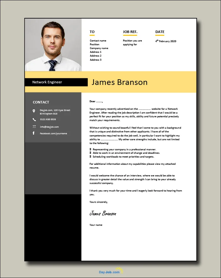 Network Engineer resume template 1 cover letter
