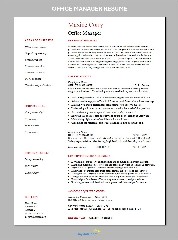 Office Manager resume template