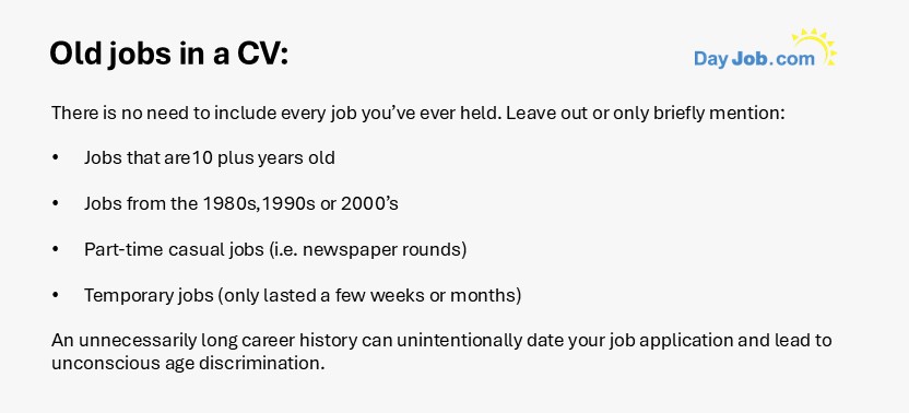 Old jobs in a CV