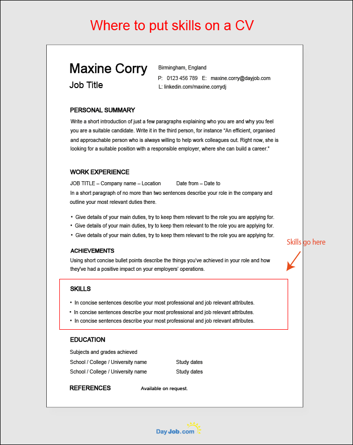 Where to put skills on a CV