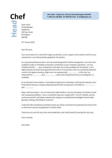 application letter about chef