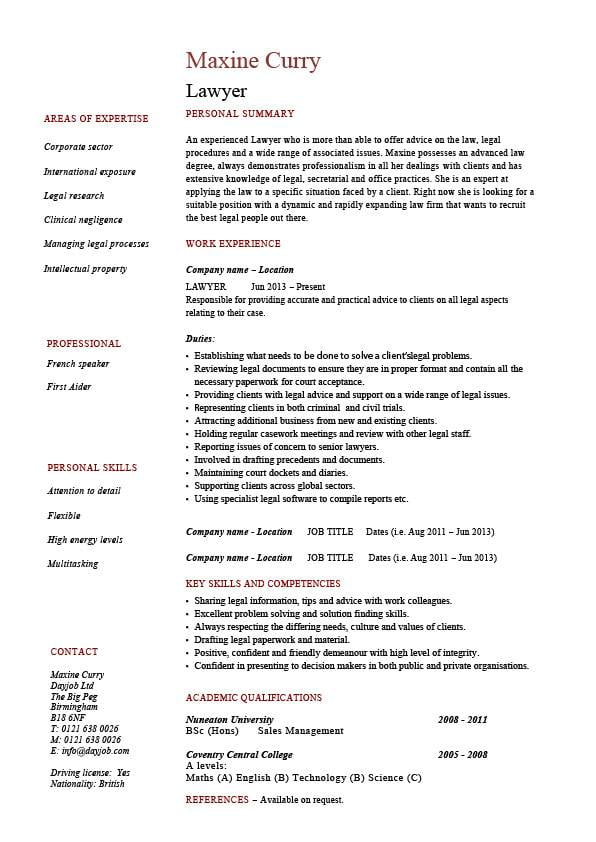 personal statement for lawyer cv