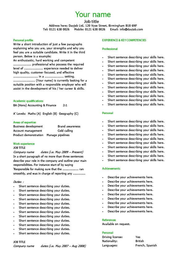unemployed CV template