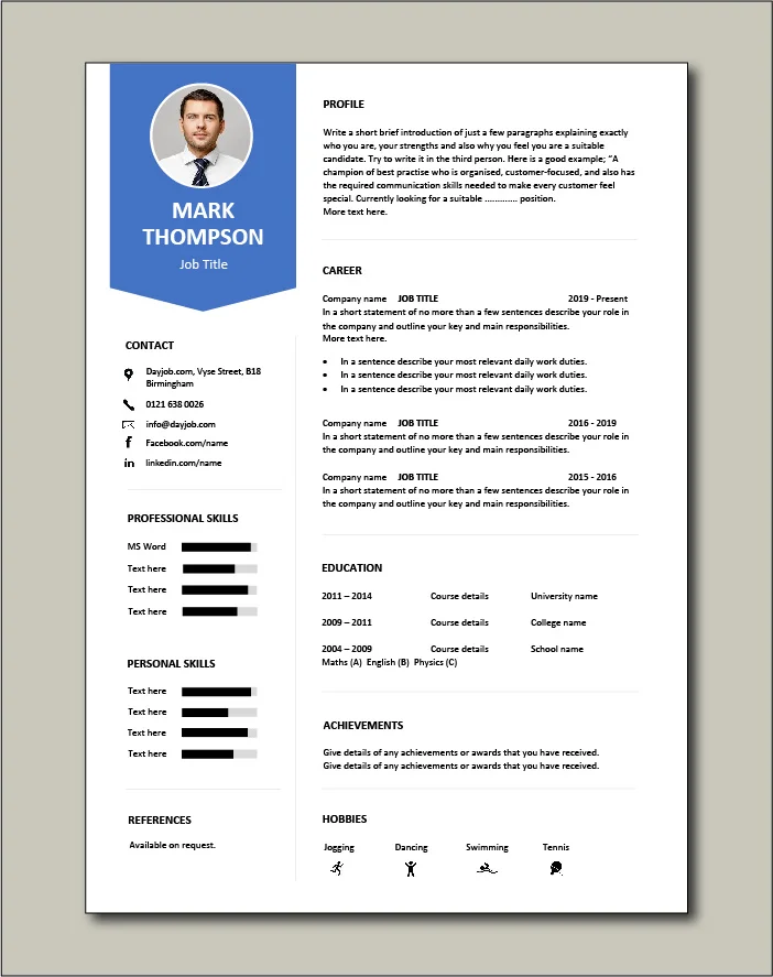 Bullet points used in the CV template