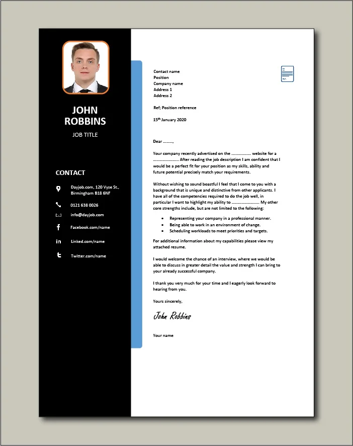 Cover letter that has good color coding
