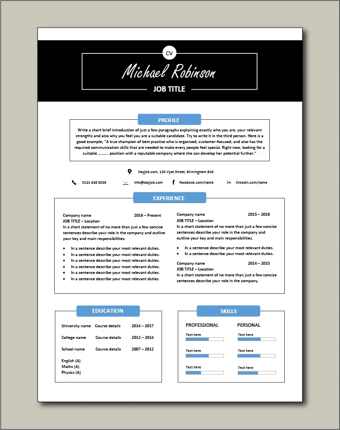 Premium CV template 27 - 1 page version
