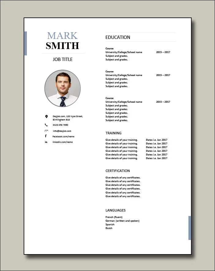 Premium CV template 8 Education