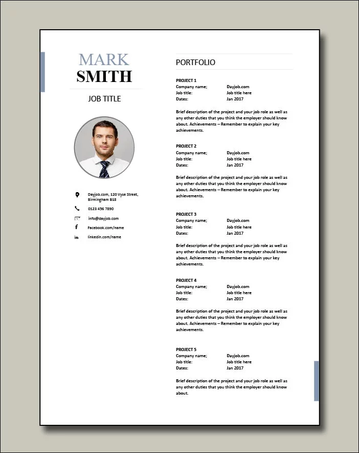 Premium CV template 8 Portfoio