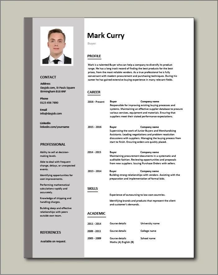 Buyer CV template 1 - 1 page