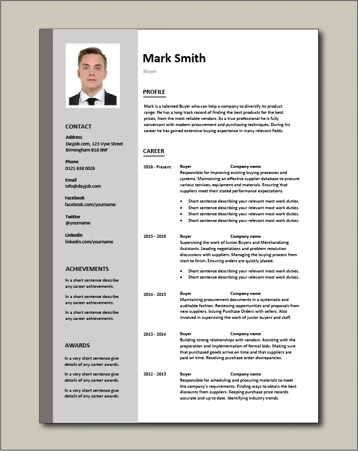 Buyer CV template - 2 page