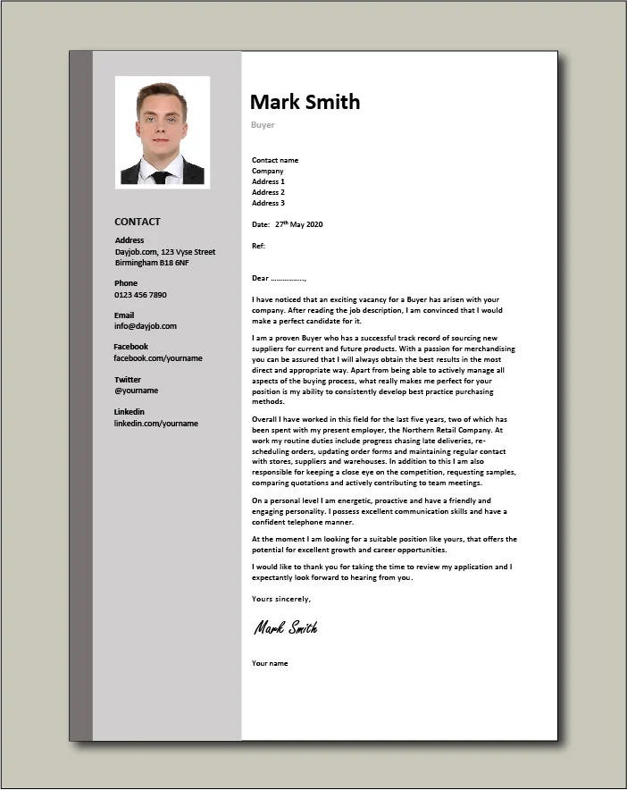 Buyer cover letter