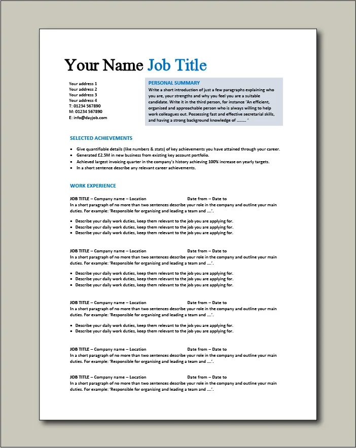 CV template 1 - 2 page