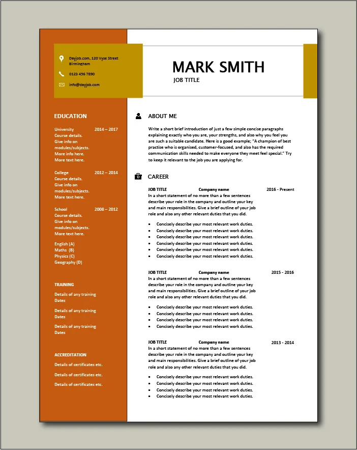 CV template 16 - 2 page