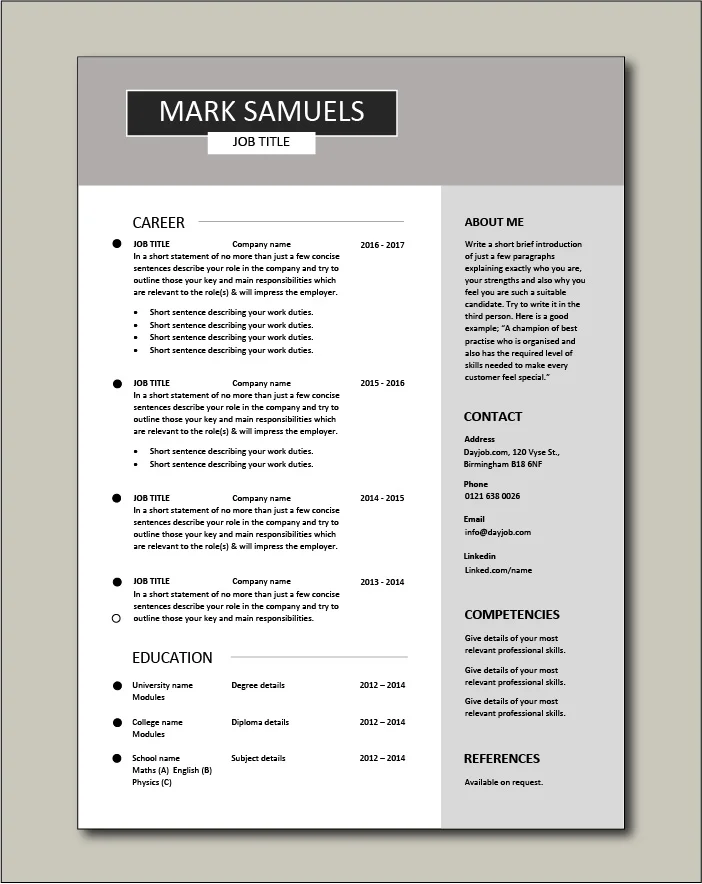 CV template 6 - 1 page