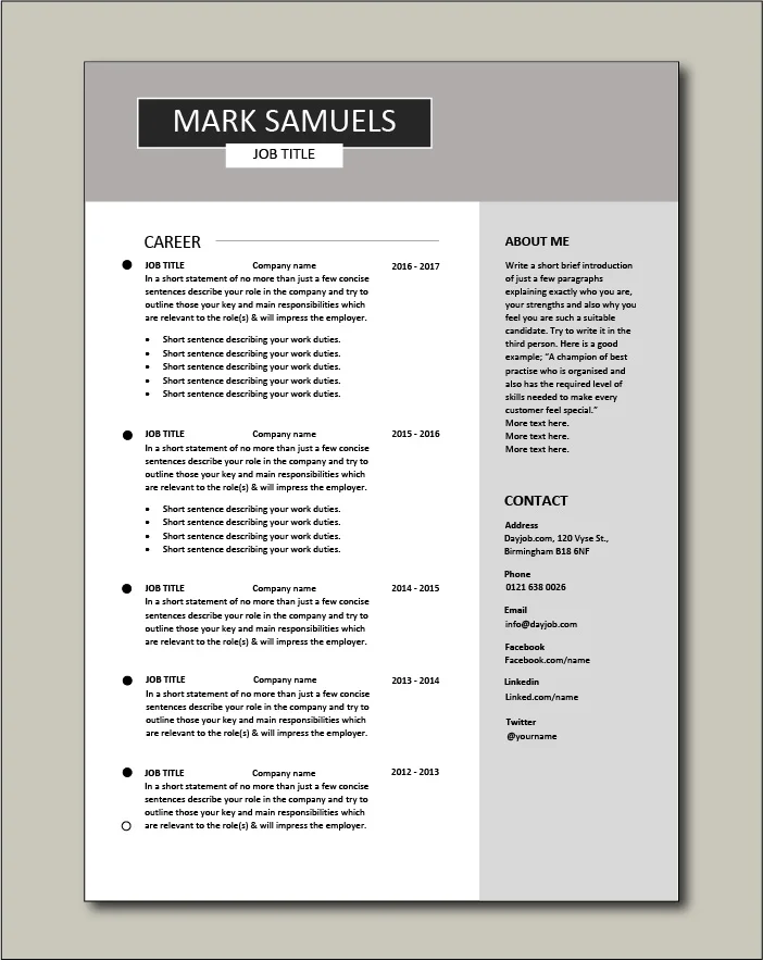 CV template 6 - 2 pages
