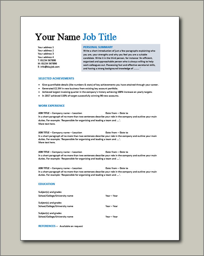 Free CV template 1 - 1 page