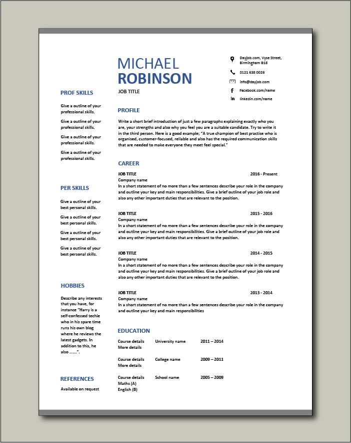 Free CV Templates Resume Examples Free Downloadable Curriculum Vitae Free CV Templates Resume Examples Free Downloadable Curriculum Vitae
