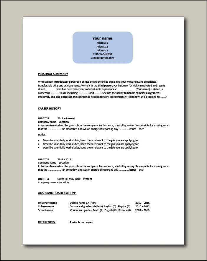 Free CV template 8 - 1 page