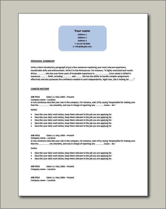 Free CV template 8 - 2 pages
