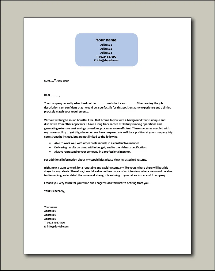 Free CV template 8 - Cover letter