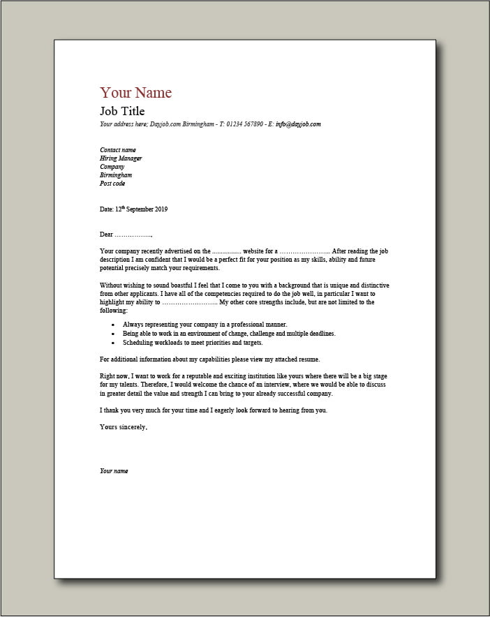 cover letter sample for job download