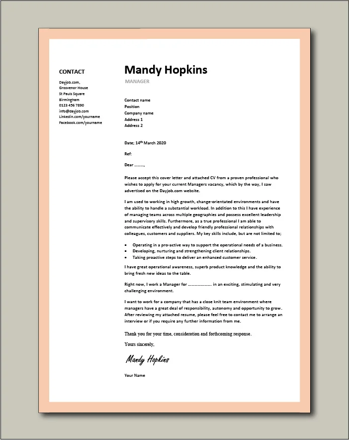 Free Manager cover letter example 5