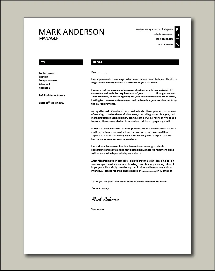 Free Manager cover letter example 8