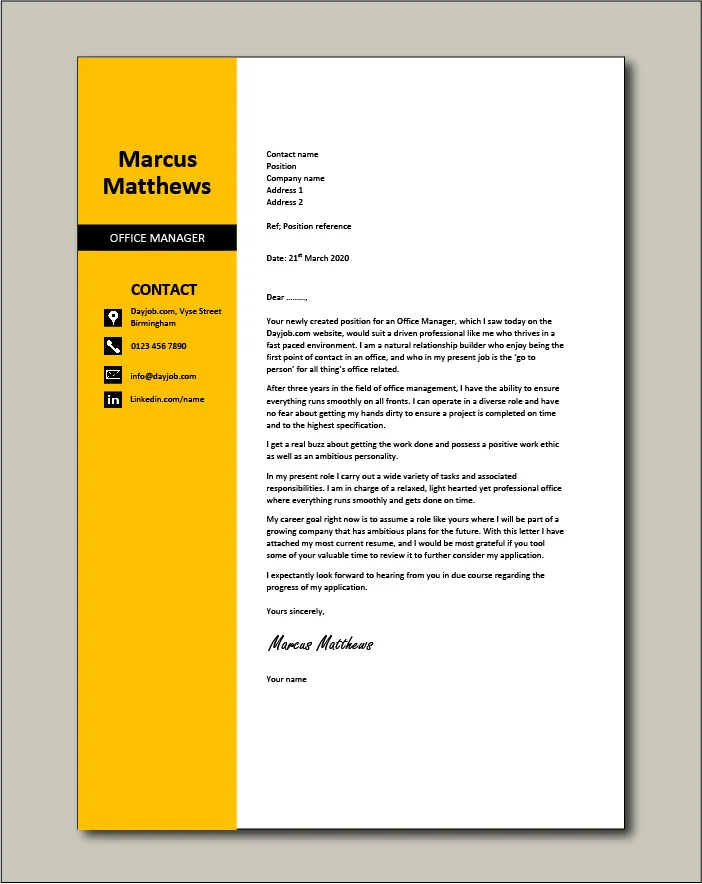 Free Office Manager cover letter example 4