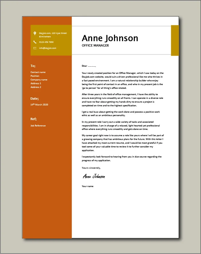 Free Office Manager cover letter example 6