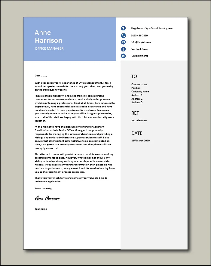 Free Office Manager cover letter example 7