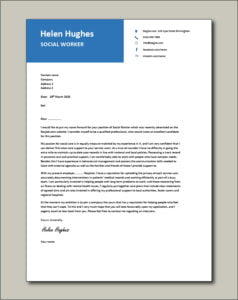 Social worker cover letter, job application, council, evening, weekend work