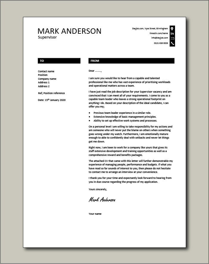 Free Supervisor cover letter example 8