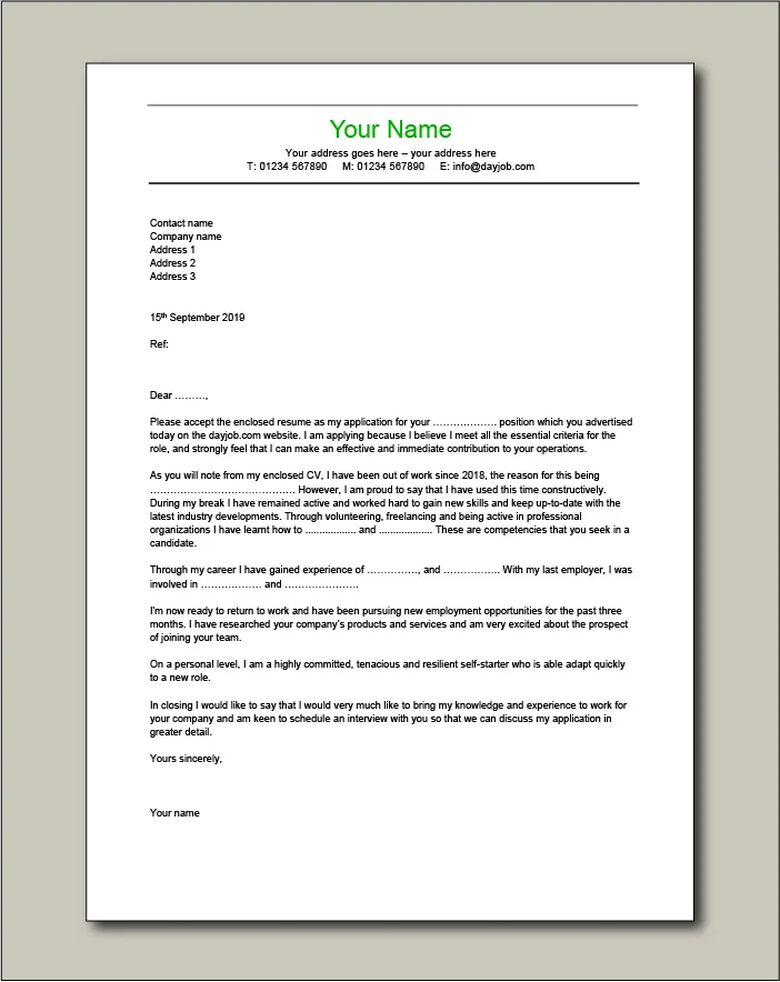 Free Unemployed cover letter example