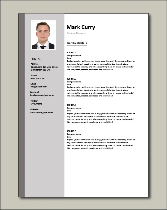 General Manager CV - Achievements