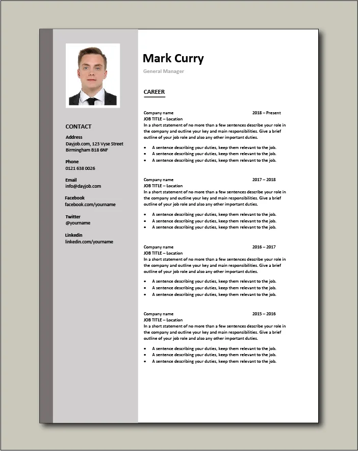General Manager CV - Career