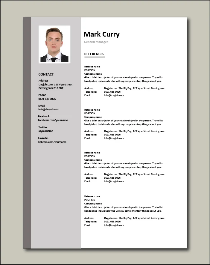 General Manager CV - References