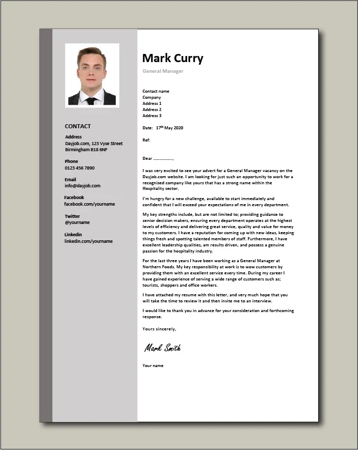 General Manager cover letter