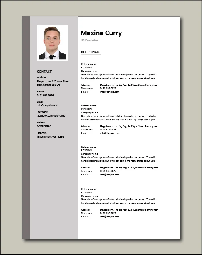 HR Executive CV - References