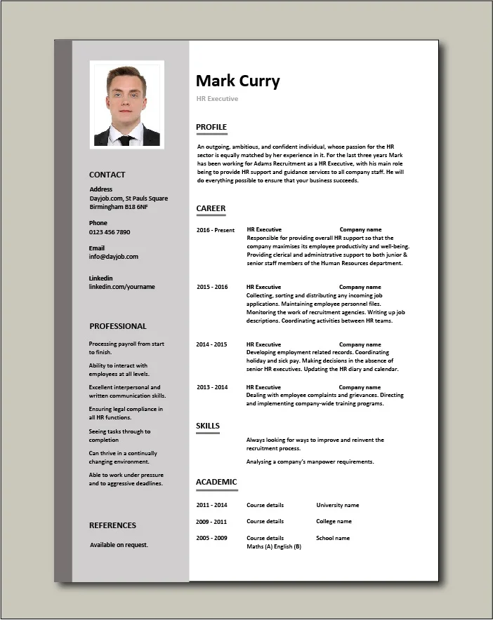 HR Executive CV template - 1 page