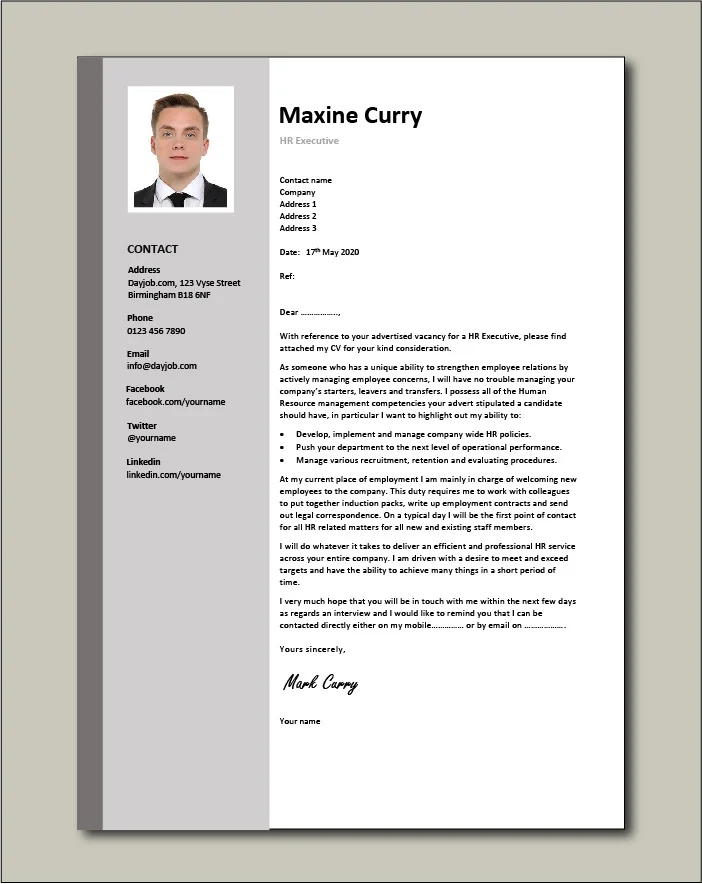 HR Executive cover letter