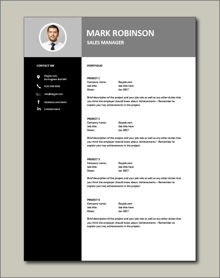Sales Manager CV template 3 - Portfolio