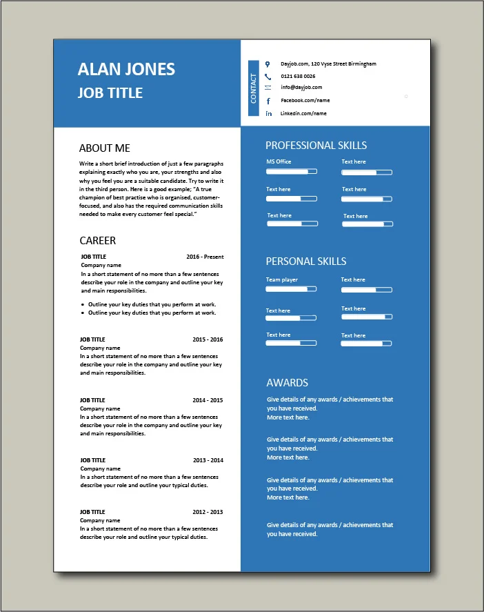 CV template 41 - 2 page