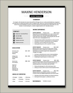Free District Manager resume template 4