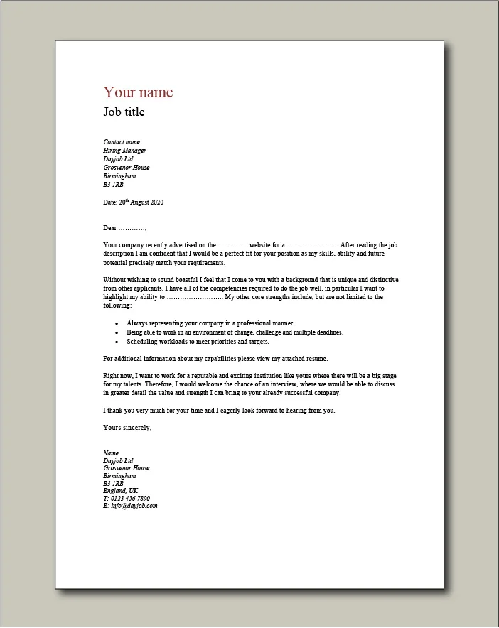 Nurse Template 5 Cover Letter